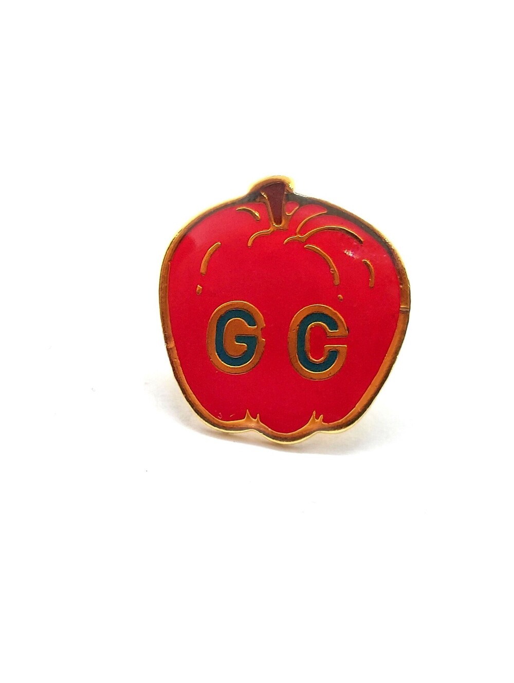 Red Apple GC Pin Enamel Gold Tone Educational School Teacher Vintage Brooch